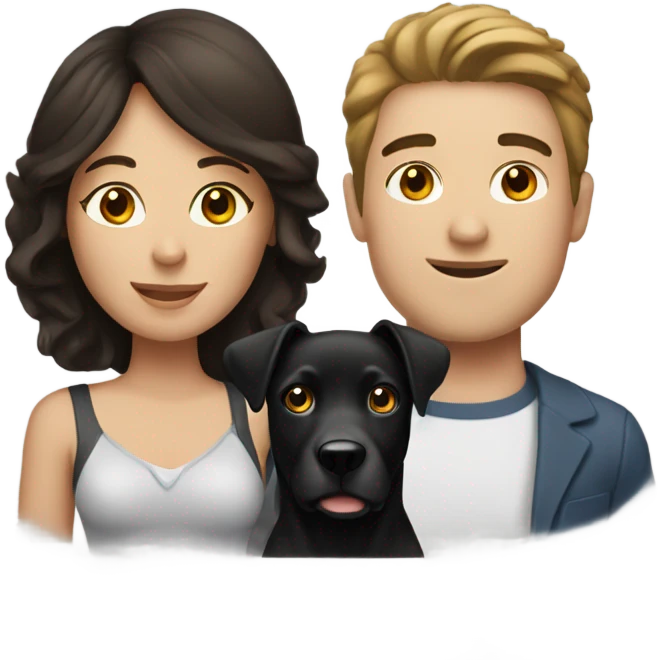 Brunette woman and brunette man with a black and white lab emoji