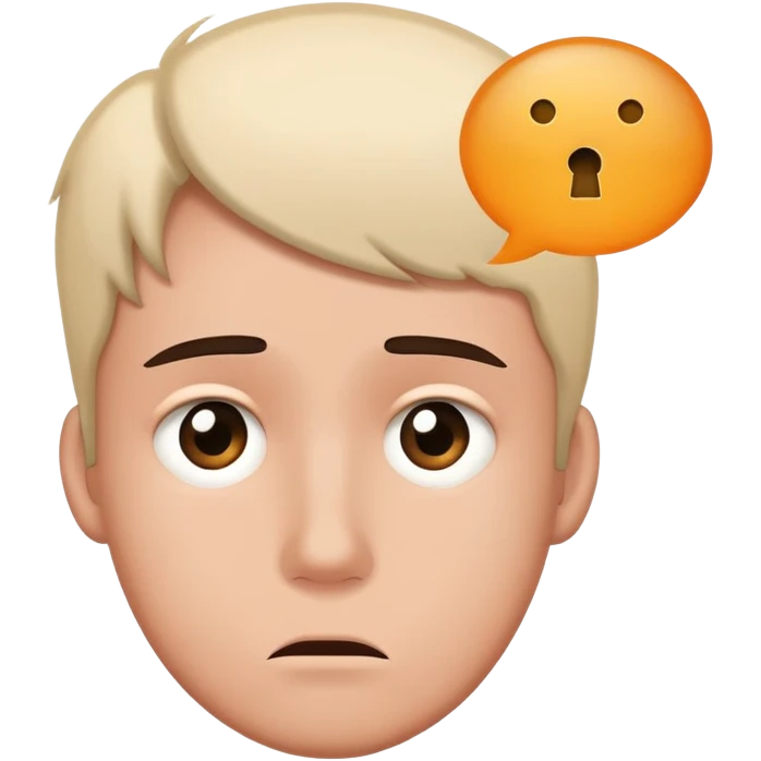 Person with thought bubble containing lock, confused expression, mental block emoji