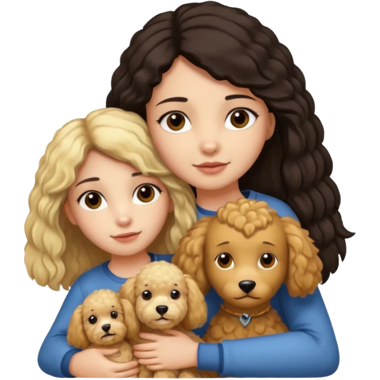 Ludo (ragazza mora capelli lisci) che abbraccia il suo cane leone (un barboncino biondo) emoji