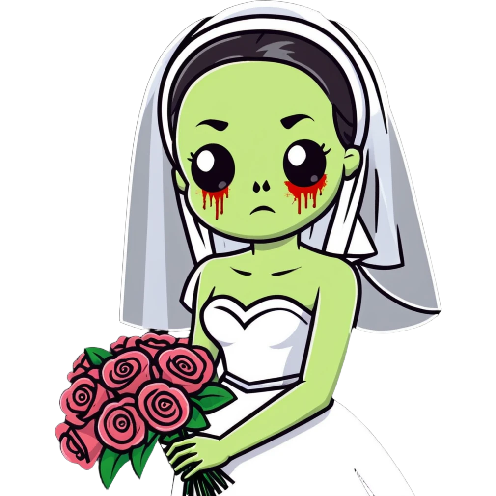 zombie bride with wedding veil and bouquet emoji