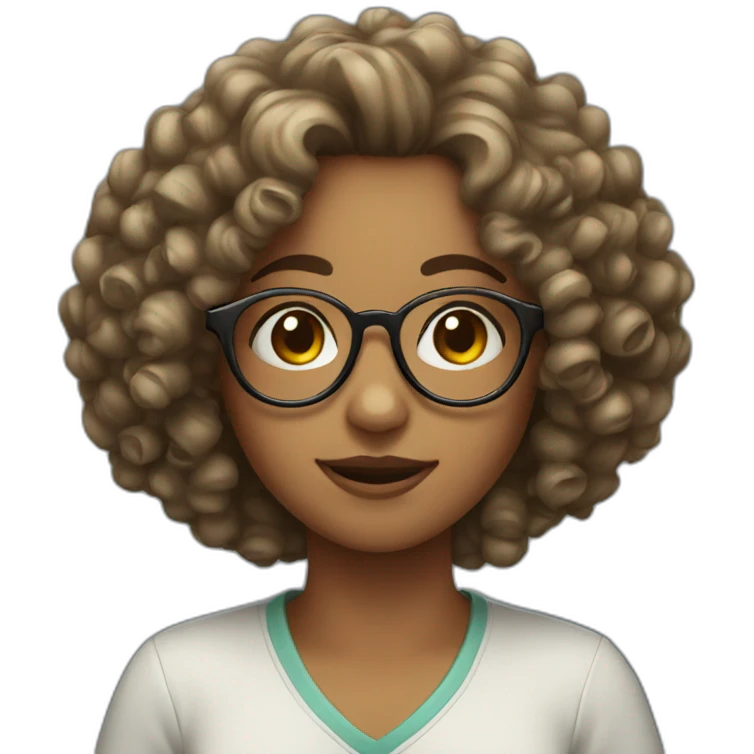 Girl, curly hair, glasses emoji