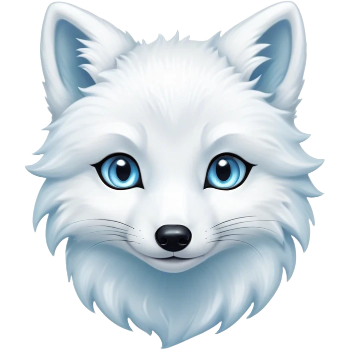 Cinematic Cute Arctic Fox Portrait Emoji, Head tilted playfully and inquisitively, featuring a silky, pure white Fur with delicate hints of icy blue on the ears and muzzle, round, sparkling eyes filled with curious charm, Simplified yet irresistibly adorable features, highly detailed, glowing with a warm, friendly glow, high shine, affectionate and spirited, stylized with a touch of frosty whimsy, bright and endearing, soft glowing outline, capturing the essence of a mischievous yet loving arctic fox, so playful it feels like it could frolic out of the screen and into your arms! emoji