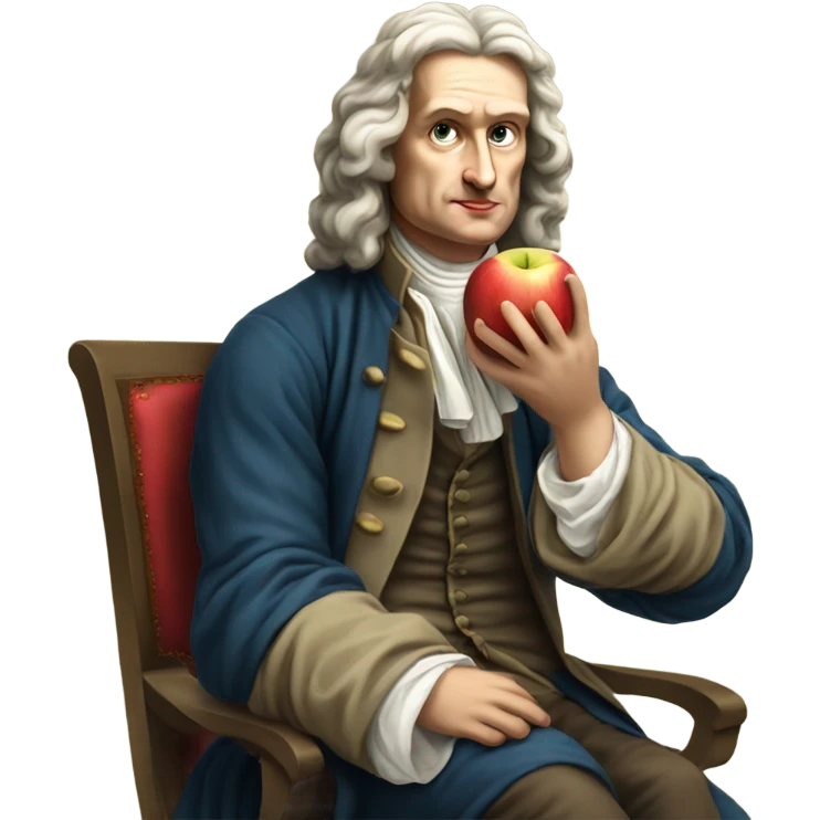 Sir Isaac Newton eating an apple emoji