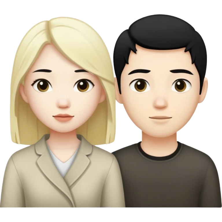 Asian girl with black hair and white boy with blonde hair  emoji