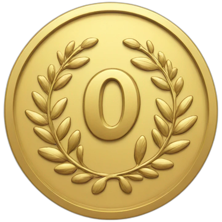 gold coin with "0" label in center and laurel emoji