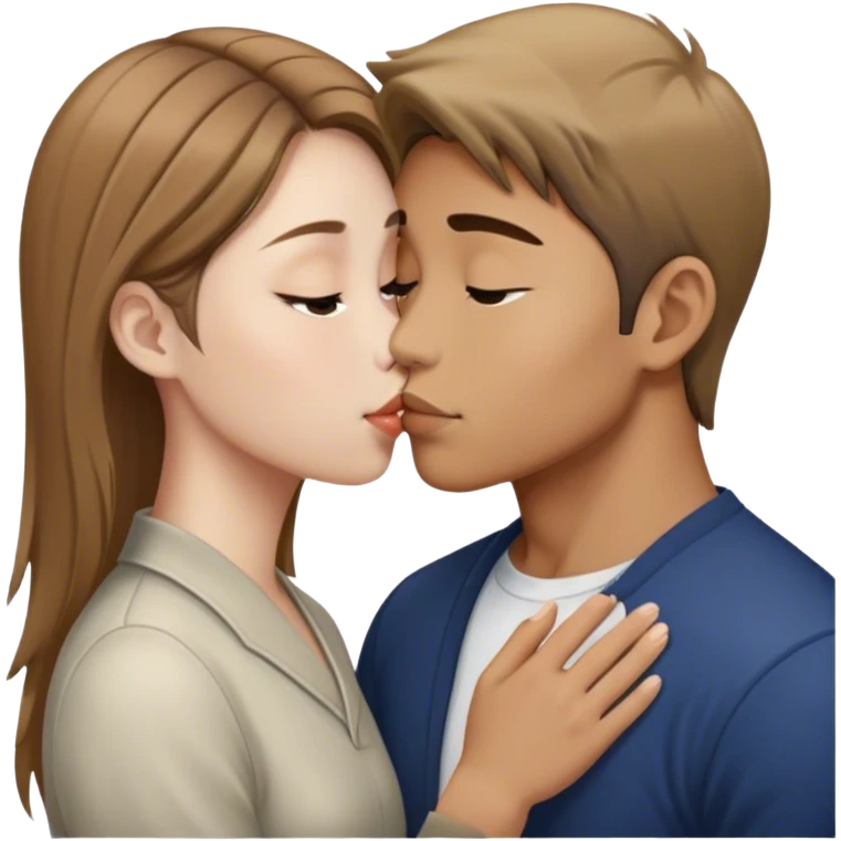 Light brown haired Asian man kissing white light brown haired girl emoji
