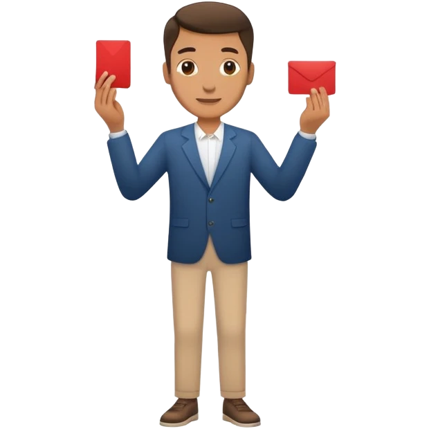 man full body, holding a card up in one hand emoji