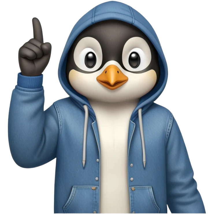 determined anthropomorphised penguin in a hoodie and jeans with fist raised, energetic pose emoji