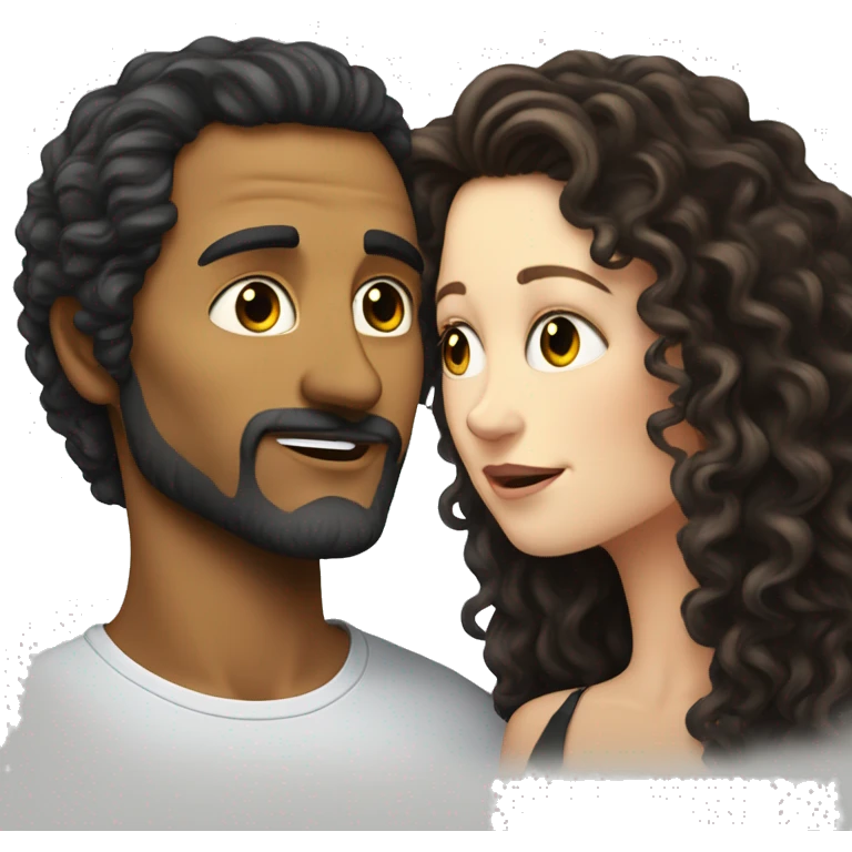 White Man with dark strait hair kissing white woman with long dark curly hair emoji