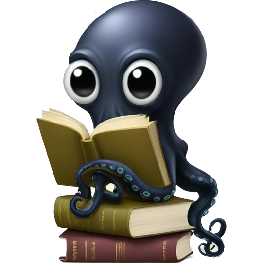 black Alien Octopus with books emoji