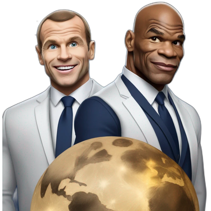Emanuel macron sur la lune avec Zemour et mike Tyson emoji