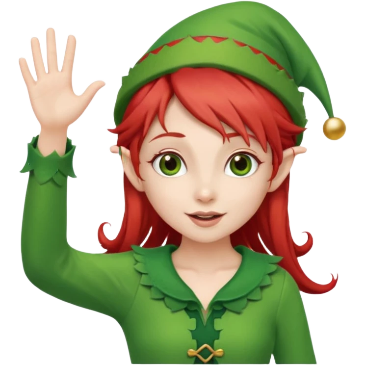 christmas elf girl with red hair, waving  emoji