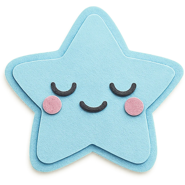 cute blue star character, closed eyes, soft glowing effect, no limbs, full body, soft pastel colors emoji