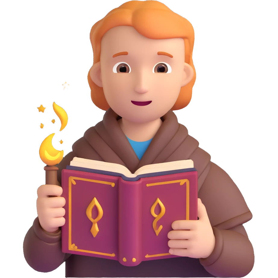 storyteller with magical book emoji