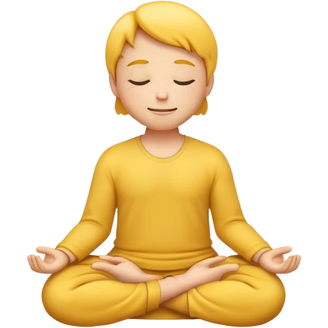 classic yellow emoji meditating, hands resting on knees, eyes closed, serene smile emoji