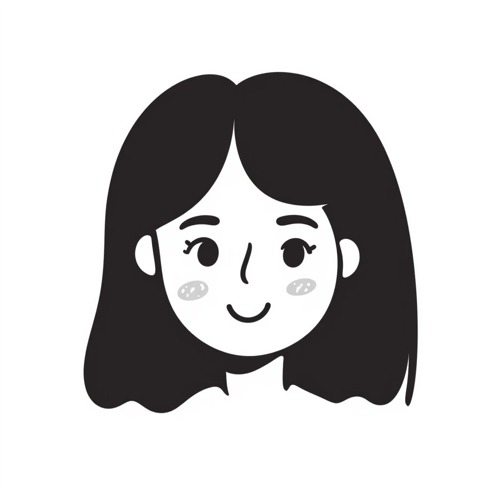 cute girl face, hand-drawn doodle style, simple lines, smiling emoji
