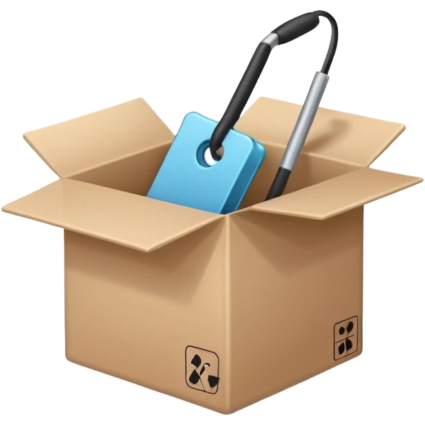 Minimalistic flat vector icon, iOS style, thin black contour on white background. Open box with old items being cleared out. Clean, modern, no text, no shadows emoji