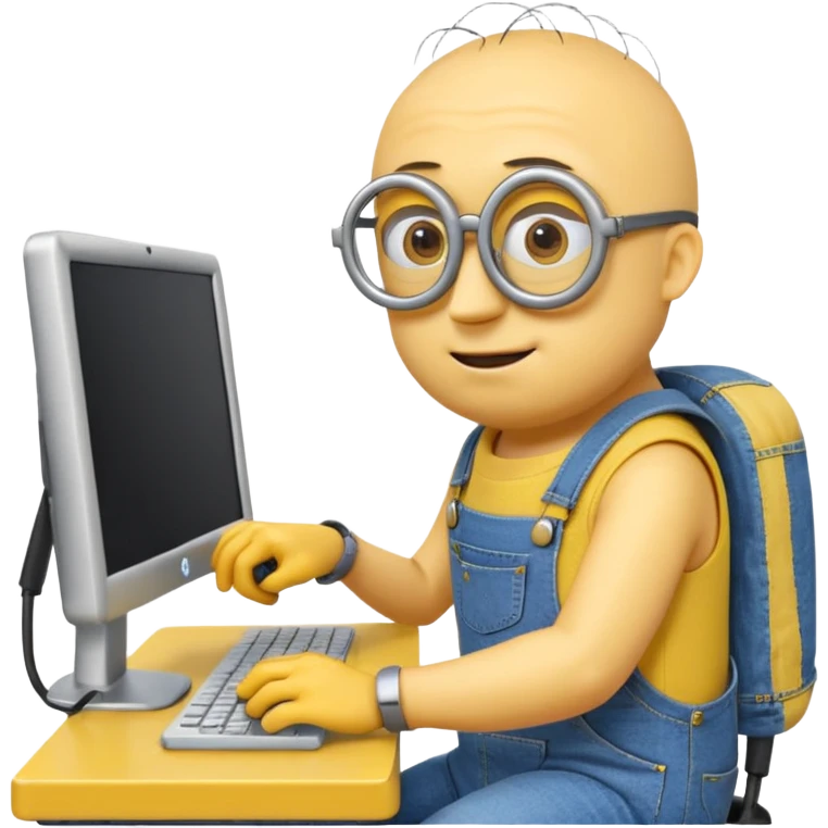 minion with desktop computer works deeply emoji