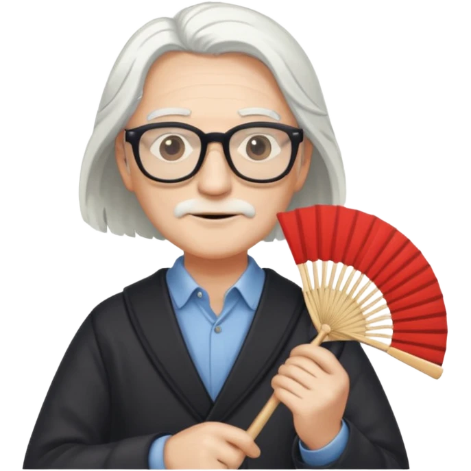 long white haired folding fan holder with glasses emoji
