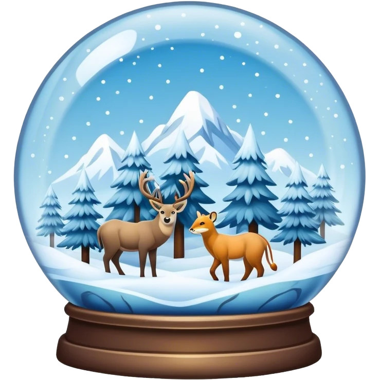 Snowman and winter landscape with wild animals in Snow globe emoji