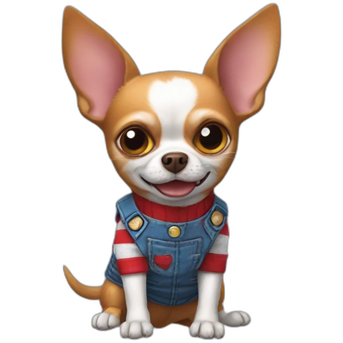 Chihuahua dressed as a Chucky puppet emoji