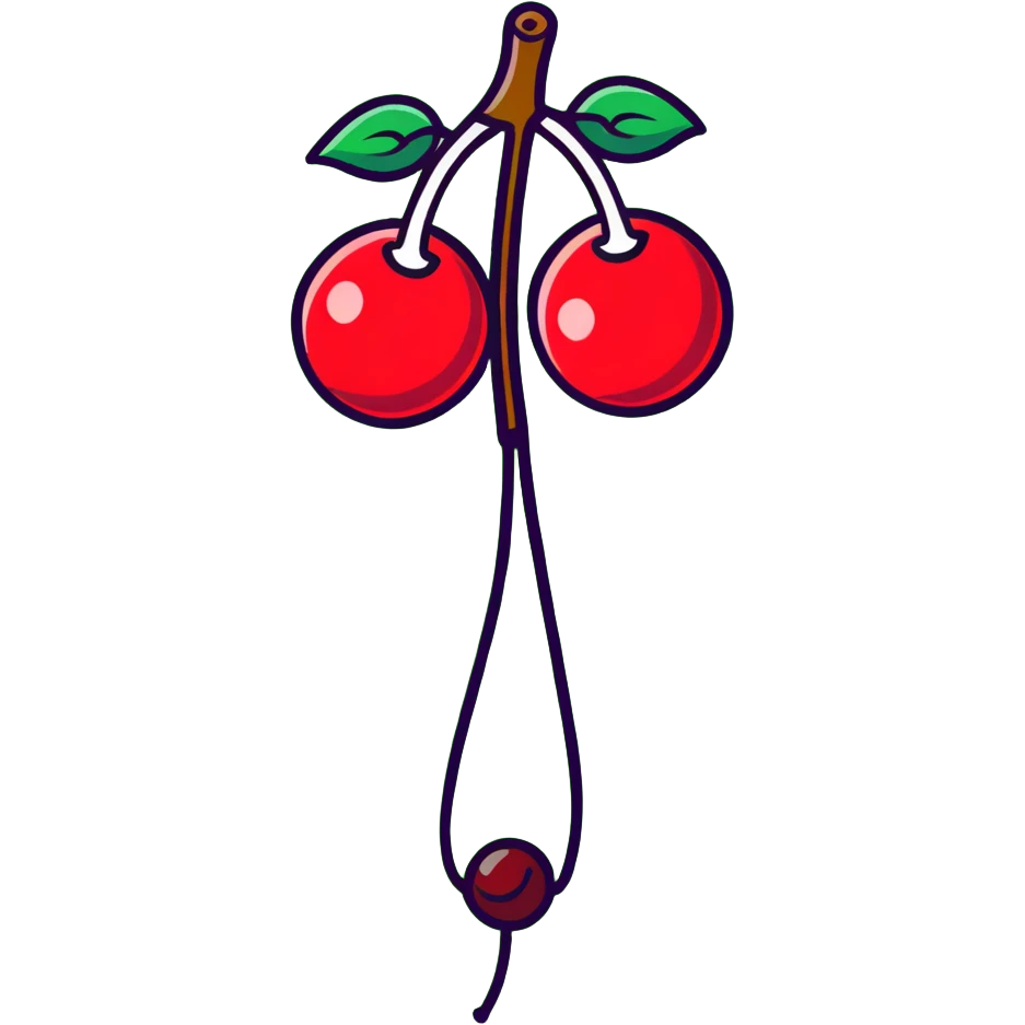 Two bright red cherries connected by a green stem emoji