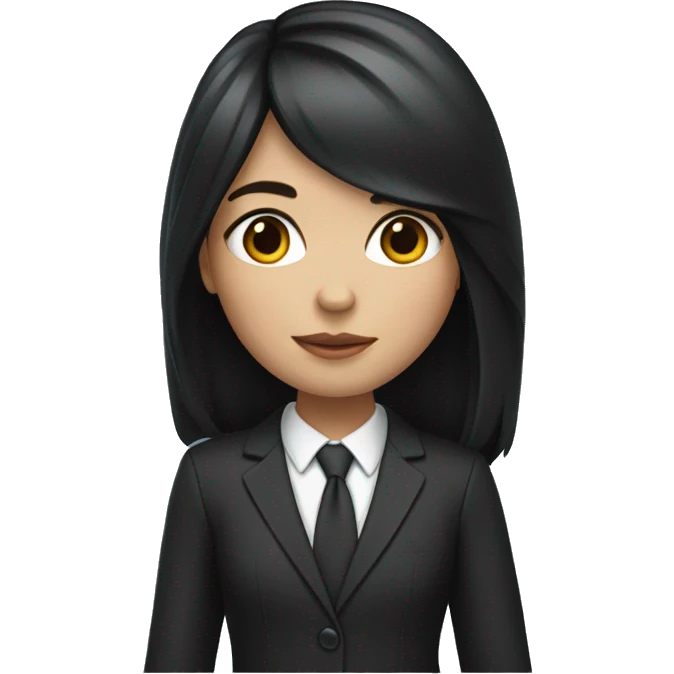 creates a girl with white skin and long black hair wearing a suit and a mackbook in her hand emoji