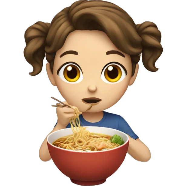 Brown haired girl eating ramen emoji