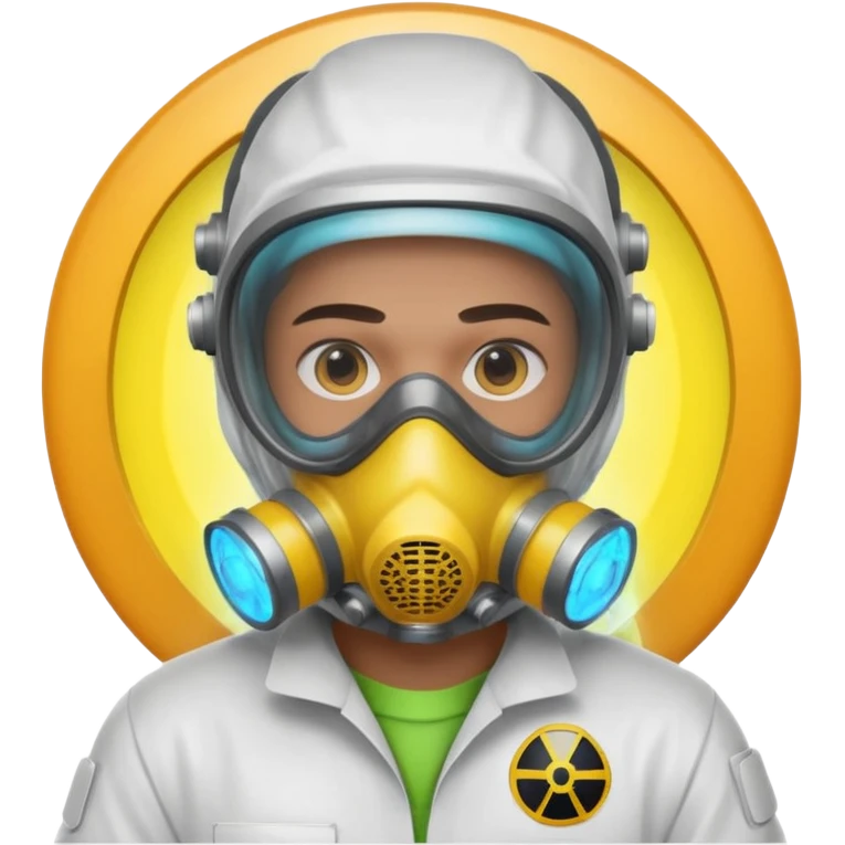 nuclear scientist portrait, head and shoulders only, wearing hazmat mask, lab suit collar, glowing radiation aura, intense eyes, 3D cartoon, mobile game icon style, clean background, no text, no watermark
 emoji