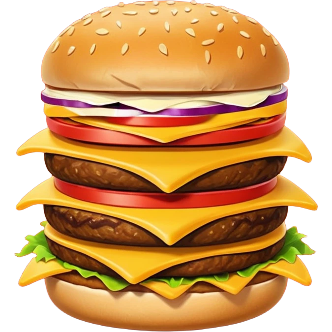 A clean and simple icon of fast food in emoji-style illustration. A burger with fries, naggets and shaverma, bright and bold colors, simple shapes, flat design, high contrast, inviting and appetizing. emoji