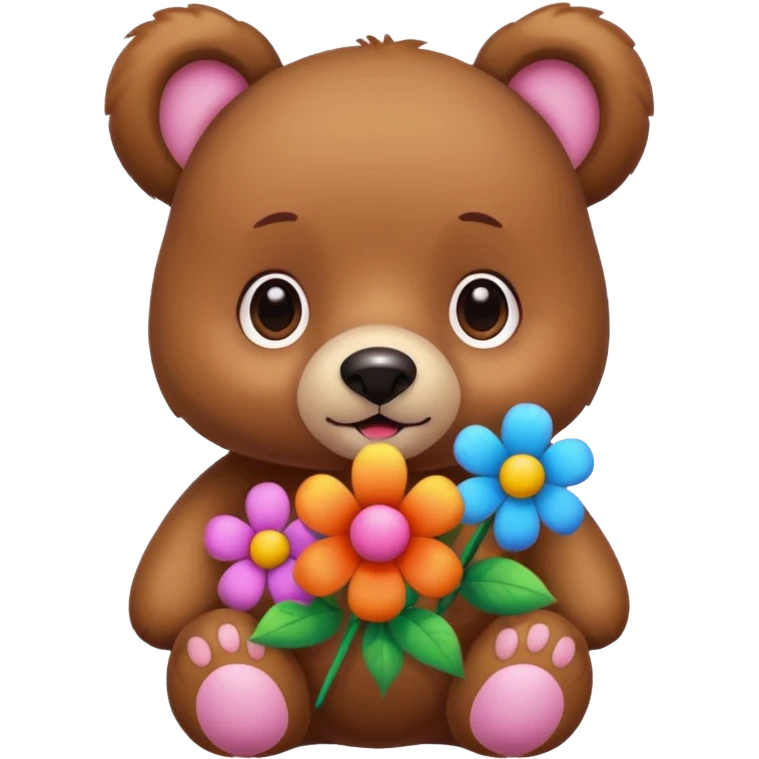Cute bear with puppy dog eyes holding flowers emoji