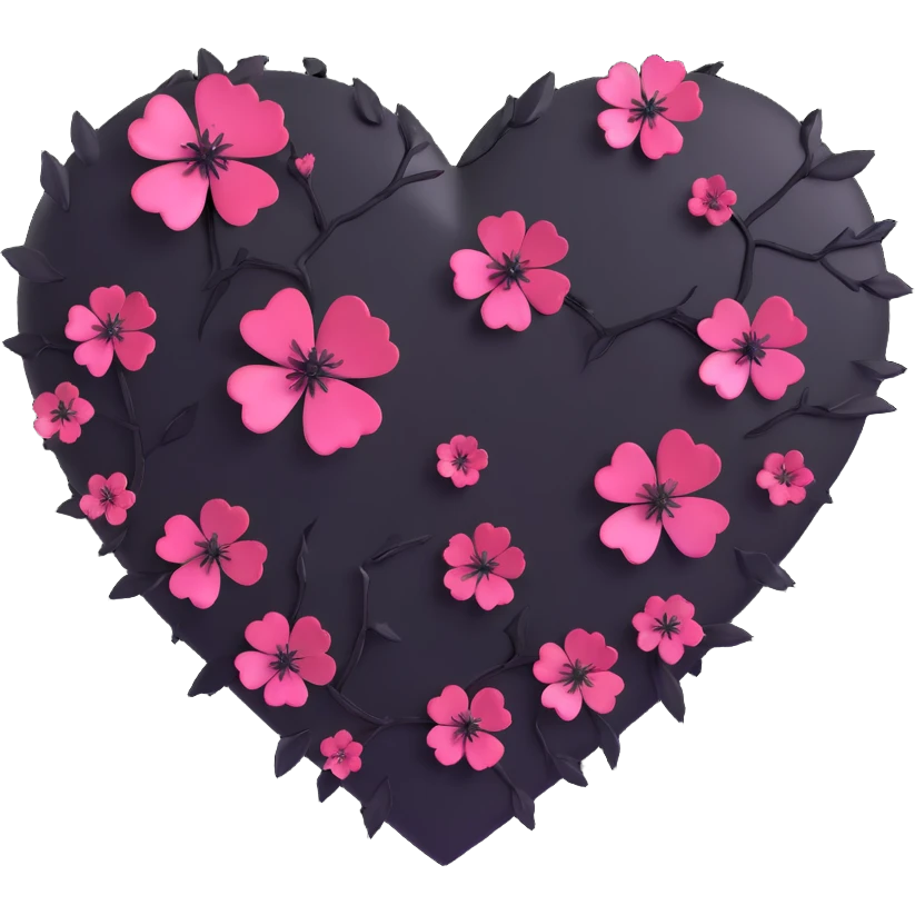 goth sakura black heart with broken pieces and sakura petals emerging, dramatic and mystical emoji