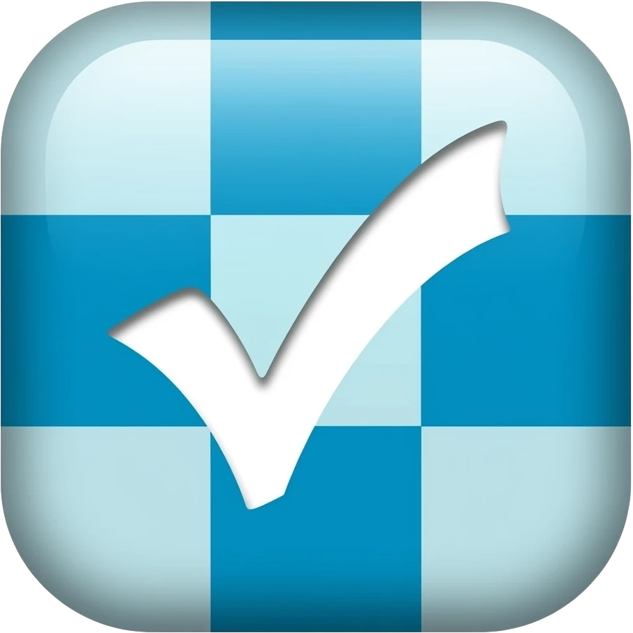 Yuvarlak arka pilanı mavi beyaz bir tik emoji