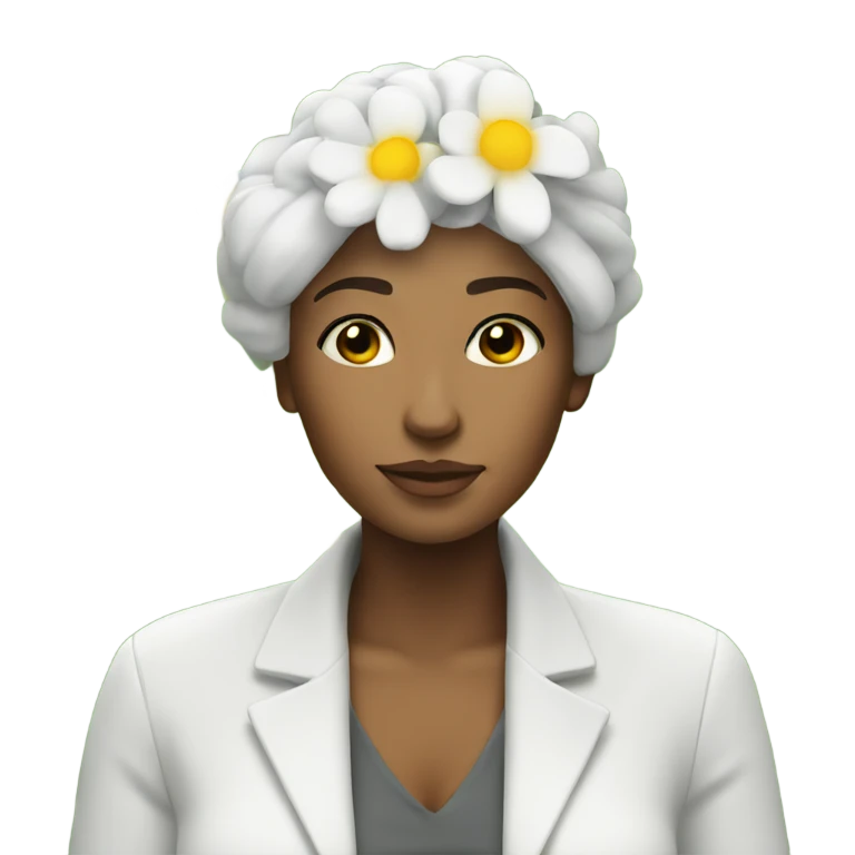  woman relaxing with a white and yellow flower on her head emoji