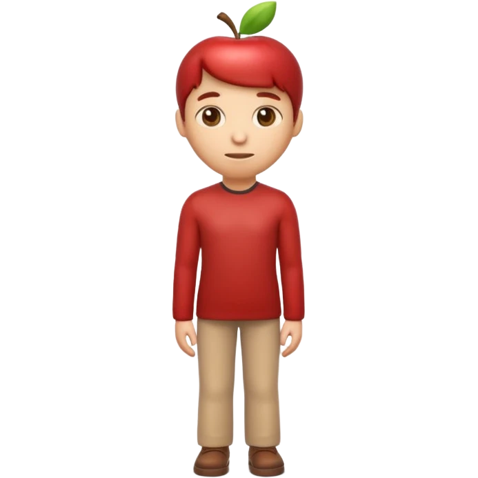 3D Apple emoji style person standing upright, neutral pose, centered, soft shadow, white background emoji