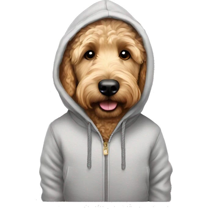 Golden doodle wearing a hoodie emoji