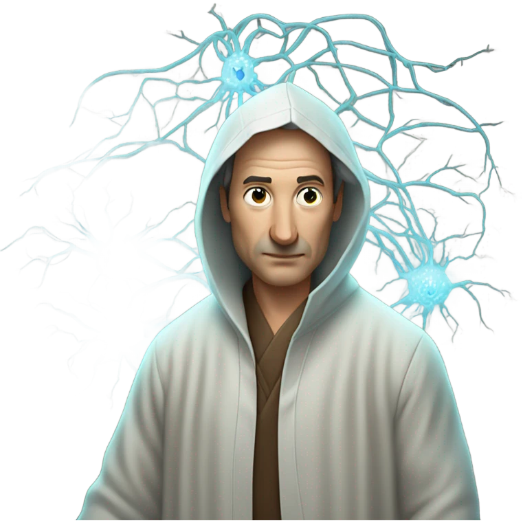 Man in robe breaking two neurons ￼ emoji