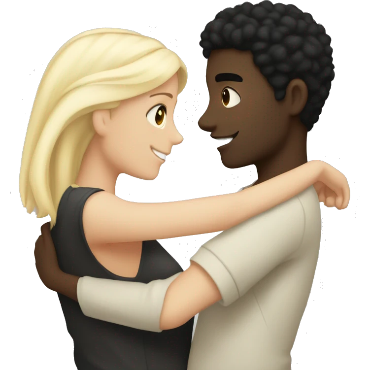 Black hair slightly fair skin colour boyfriend hugging his blonde white girlfriend  emoji