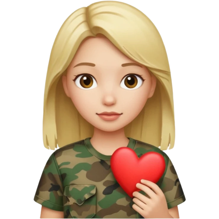 Blonde girl holding camo heart emoji