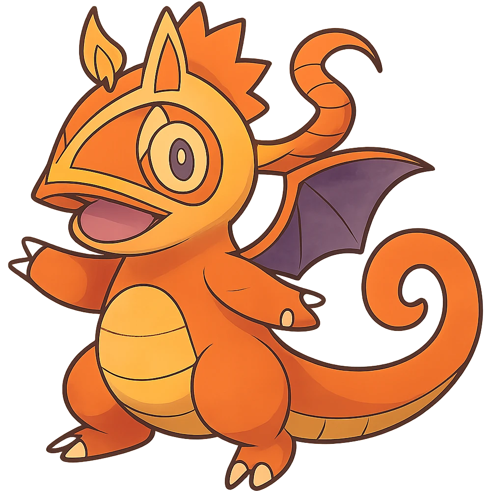 cute dragon creature, playful and adorable, in a vibrant pokemom style emoji