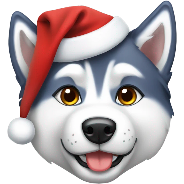 Husky with Christmas hat  emoji