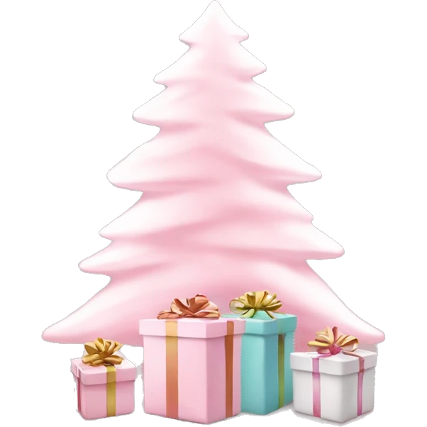 Light pink Christmas gifts under a white Christmas tree  emoji