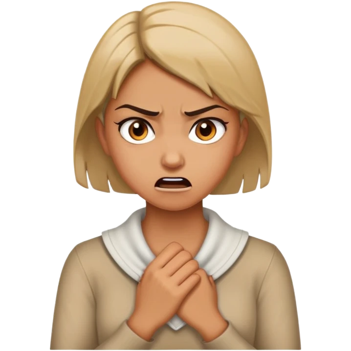 Girl has two hands around her neck with mad face emoji