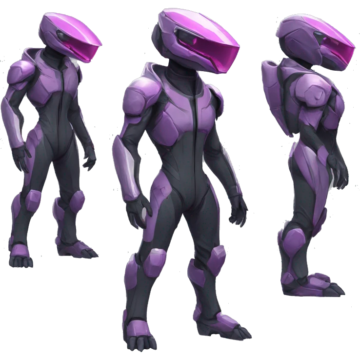 a Reptile-Raptor-Genesect-Fakémon with a futuristic visor-helmet and wearing a techwear-suit Full Body emoji