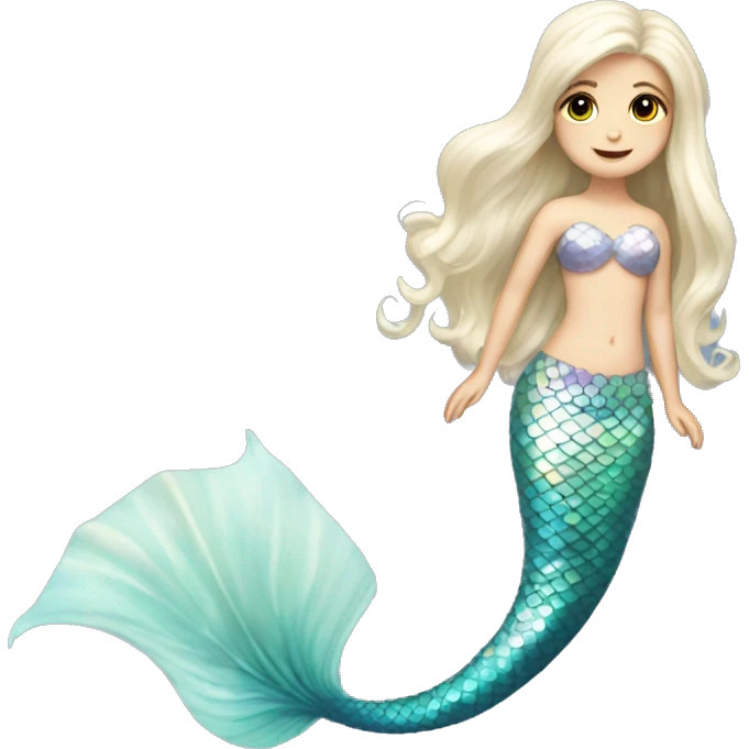 Iridescent mermaid tail full body white girl long hair emoji