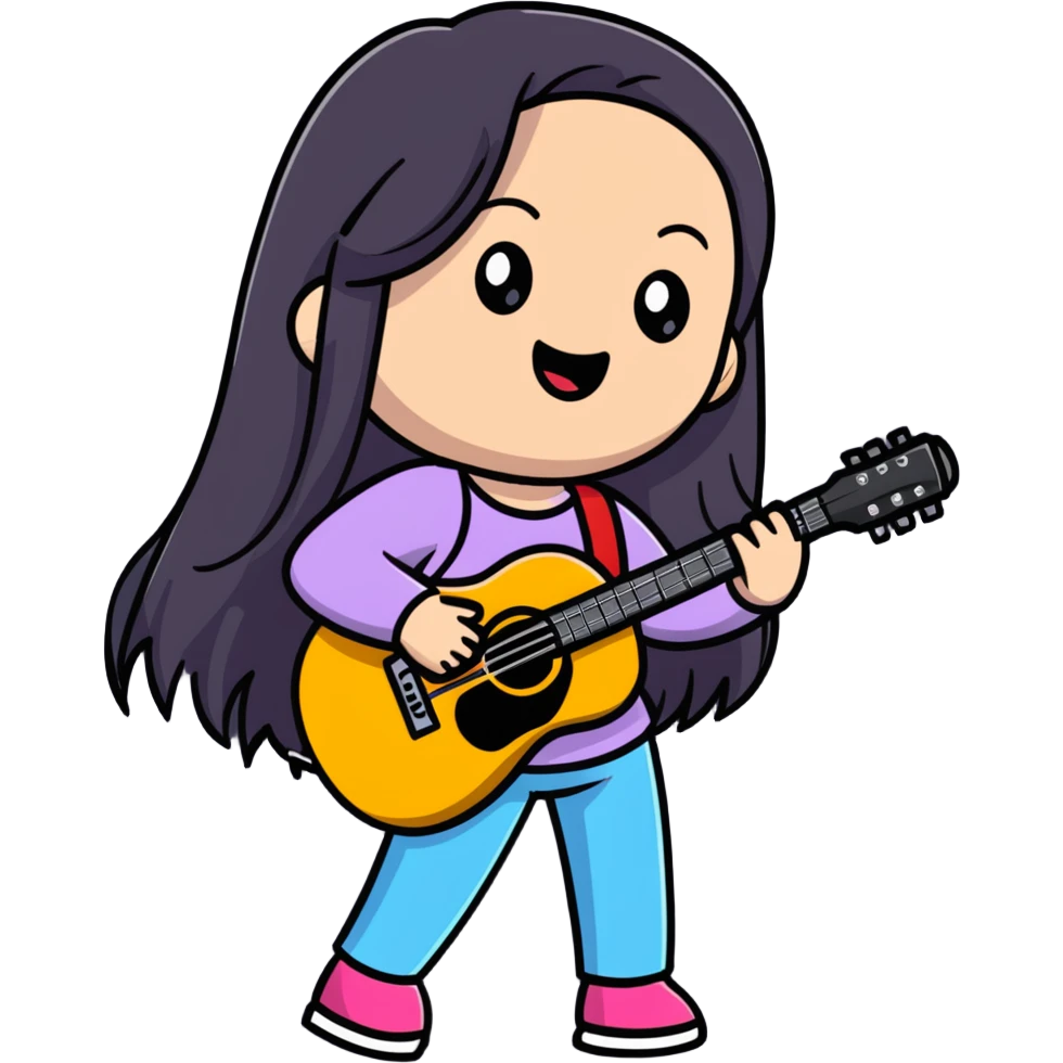 girl with long straight hair singing with microphone and guitar emoji