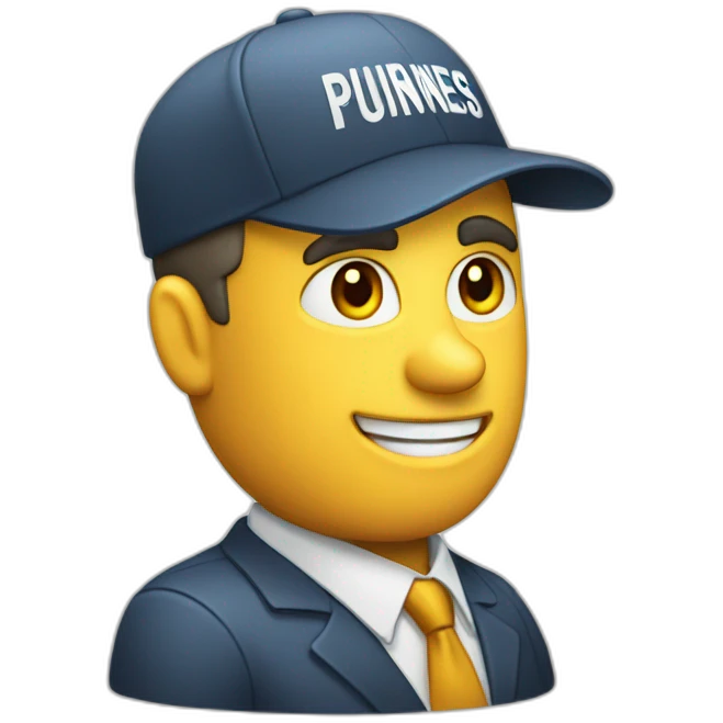 Businessman with a cap writes "Parlons Business" emoji