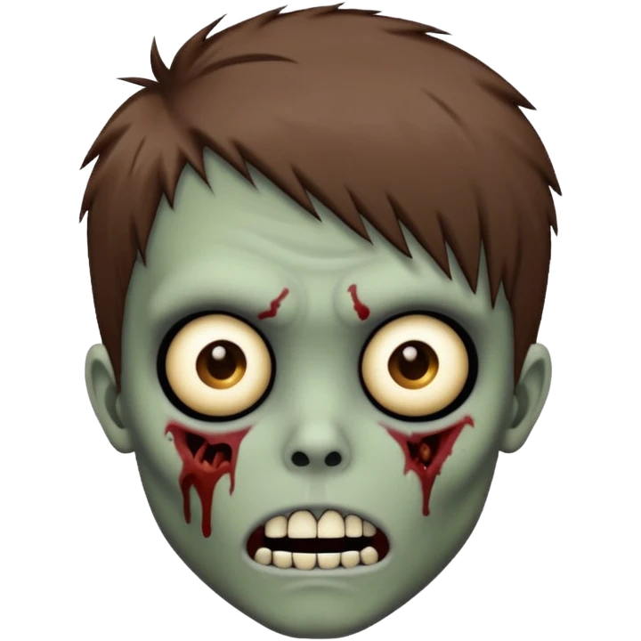 emoji style zombie boy with brown emo hair, medium shaggy, scary face emoji