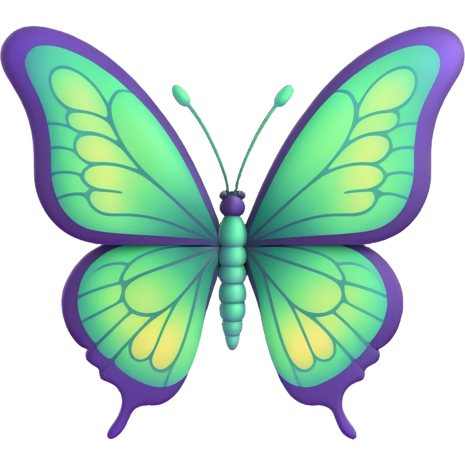 enchanted butterfly with big symmetrical #c0ff53 green wings, glowing softly with gradient highlights and magical particles, elegant 3D cartoon fantasy style, transparent PNG, Discord role icon emoji