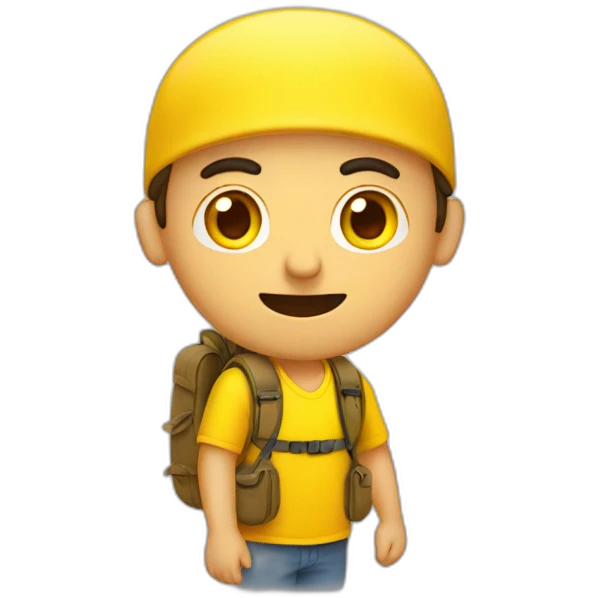 Armenian tourist men in yellow clothing with the rucksack emoji